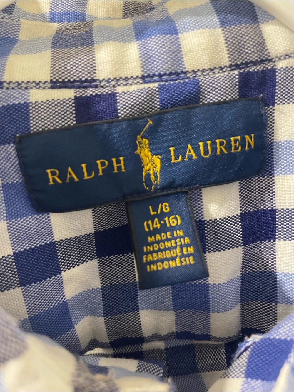 Ralph Lauren Blue and White Gingham Short-Sleeve Button-Down Shirt